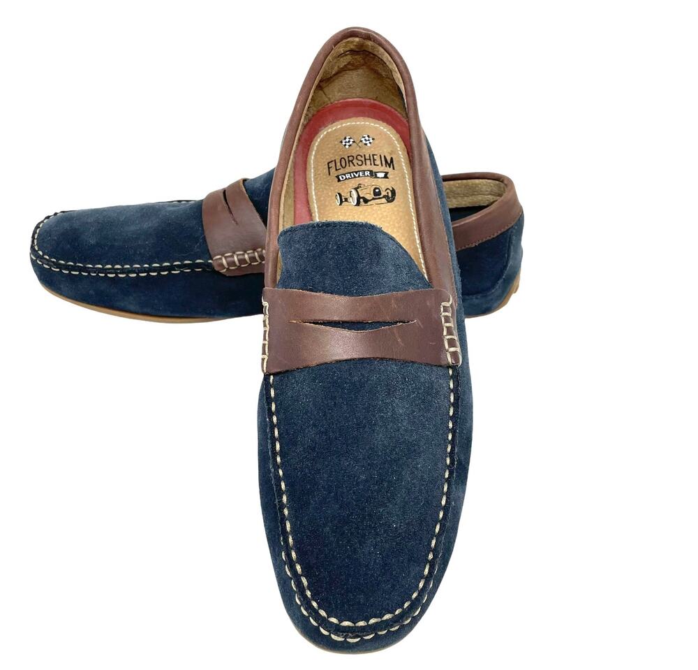 Florsheim Denison Driver Moccasin Penny Loafer Navy Suede Leather Size 14 M